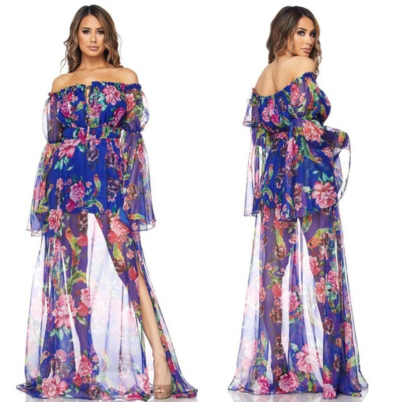 off the shoulder chiffon maxi dress